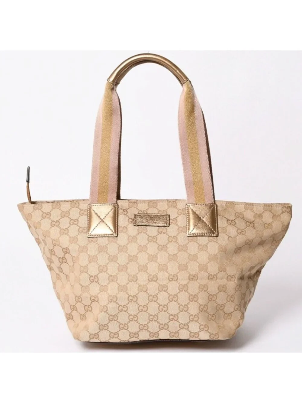 Gucci Tote Bag GG Canvas Beige Gold Blanc